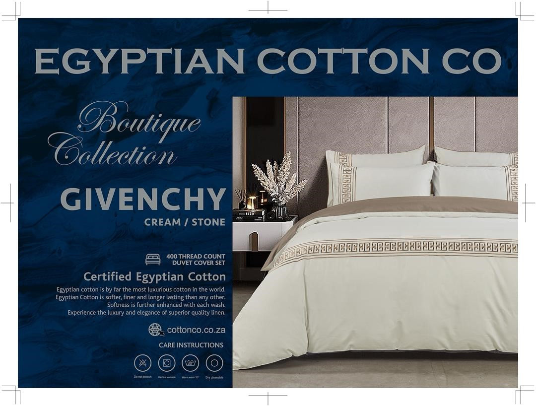 Egyptian Cotton Givenchy T400 Duvet Covers In Cream and Stone