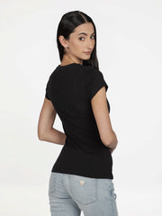 Guess Womens Short Sleeves Cn Sequins T-Shirt In Black
