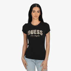 Guess Womens Short Sleeves Cn Sequins T-Shirt In Black