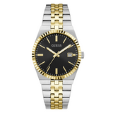 Guess Mens Vincent Two Tone Analogue Stainless Steel Watch In Silver/Gold/Black Dial