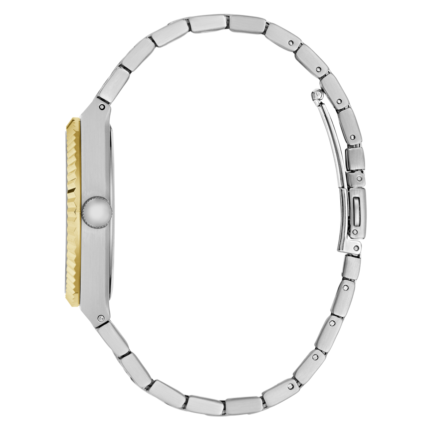 Guess Mens Vincent Two Tone Analogue Stainless Steel Watch In Silver/Gold/Black Dial
