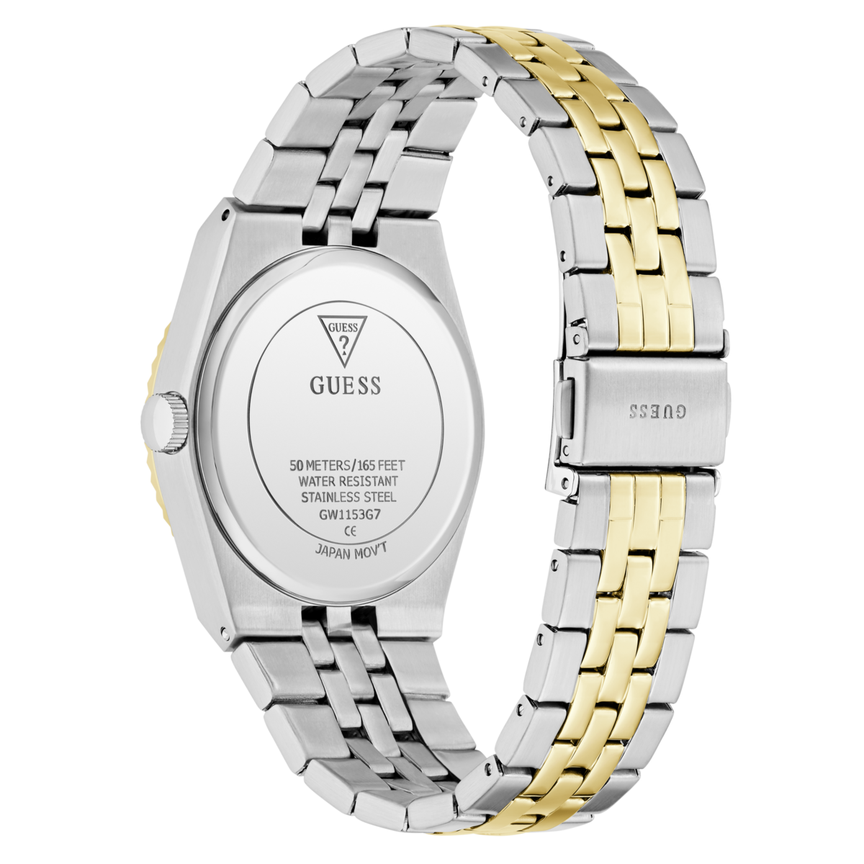 Guess Mens Vincent Two Tone Analogue Stainless Steel Watch In Silver/Gold/Black Dial