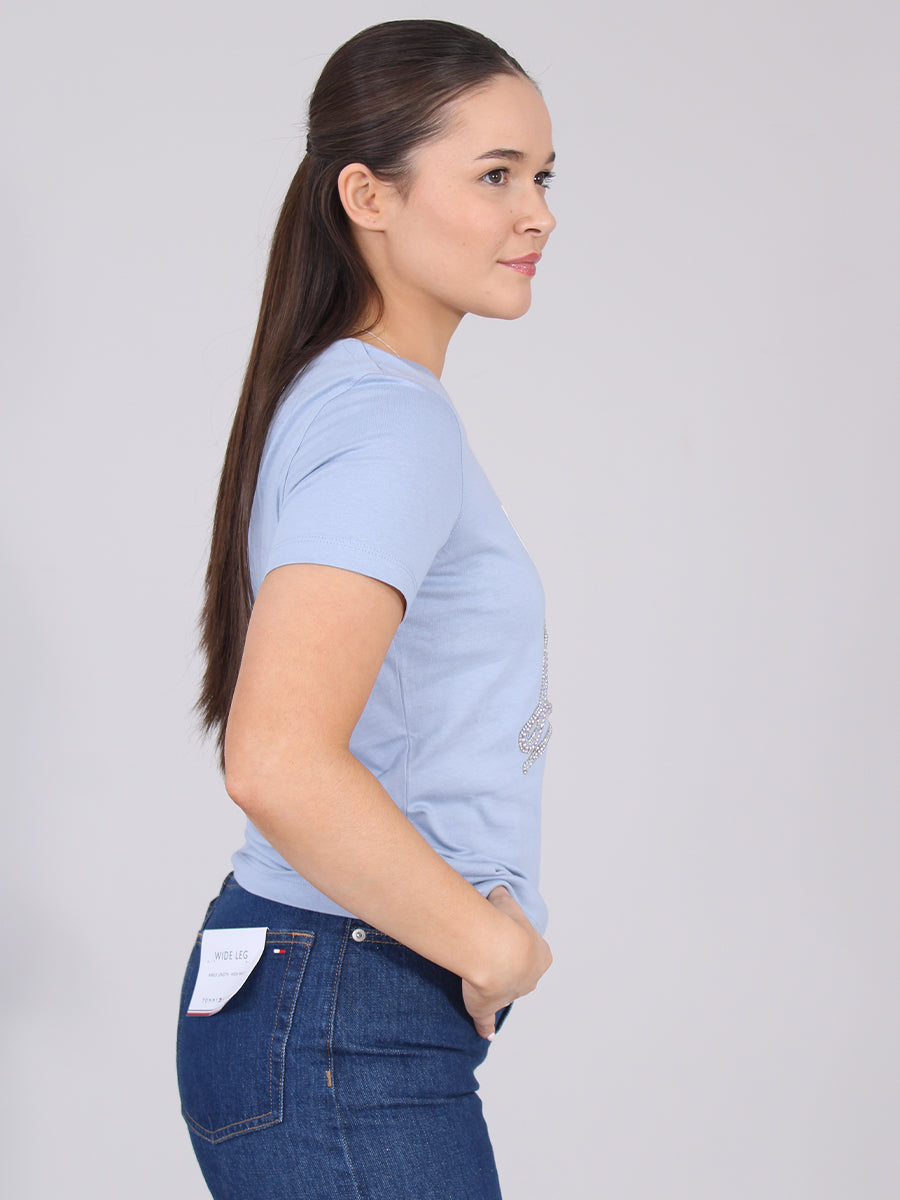 Guess Womens Cn Short Sleeves Love Triangle T-Shirt In Blue