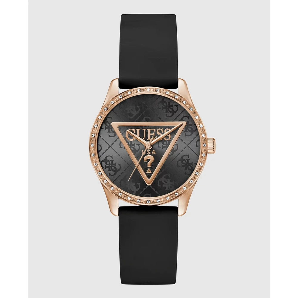 Guess Womens Roxy Analog Watch In Black/Rose Gold