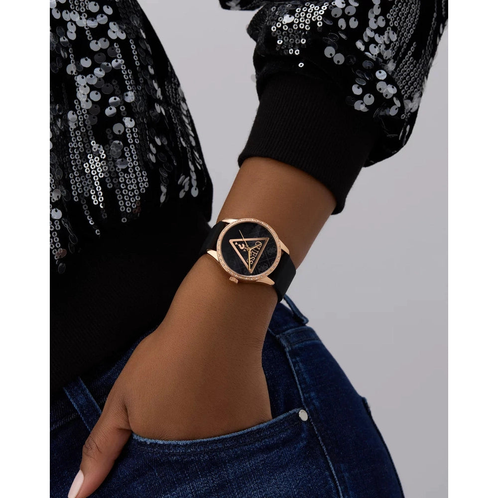 Guess Womens Roxy Analog Watch In Black/Rose Gold