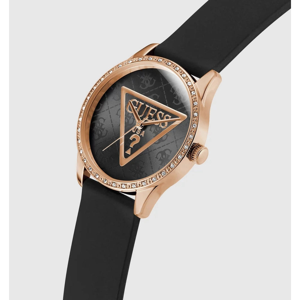 Guess Womens Roxy Analog Watch In Black/Rose Gold