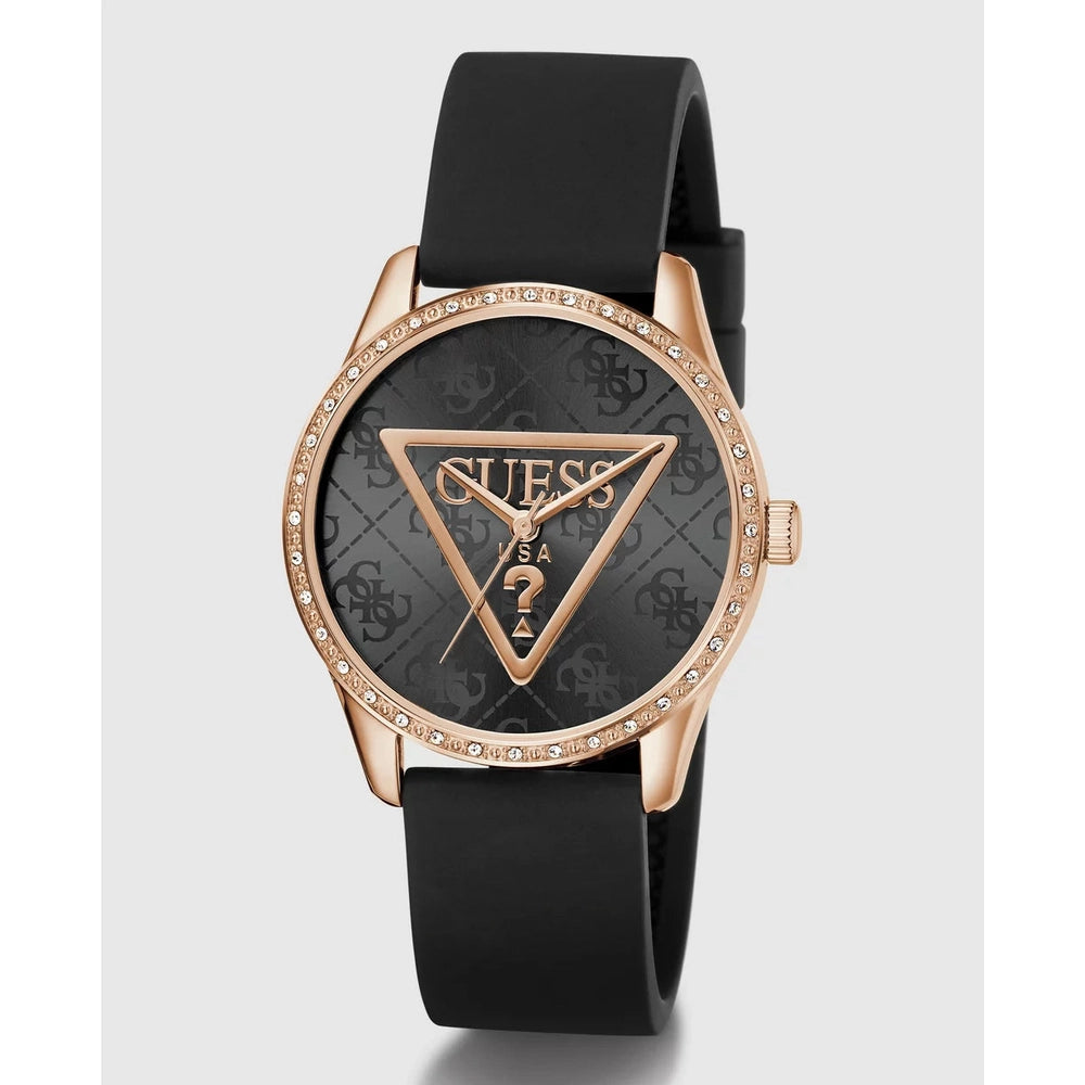 Guess Womens Roxy Analog Watch In Black/Rose Gold