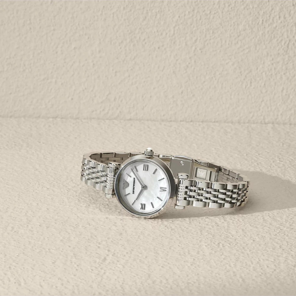Emporio Armani Ladies Whited Dial Watch In Silver