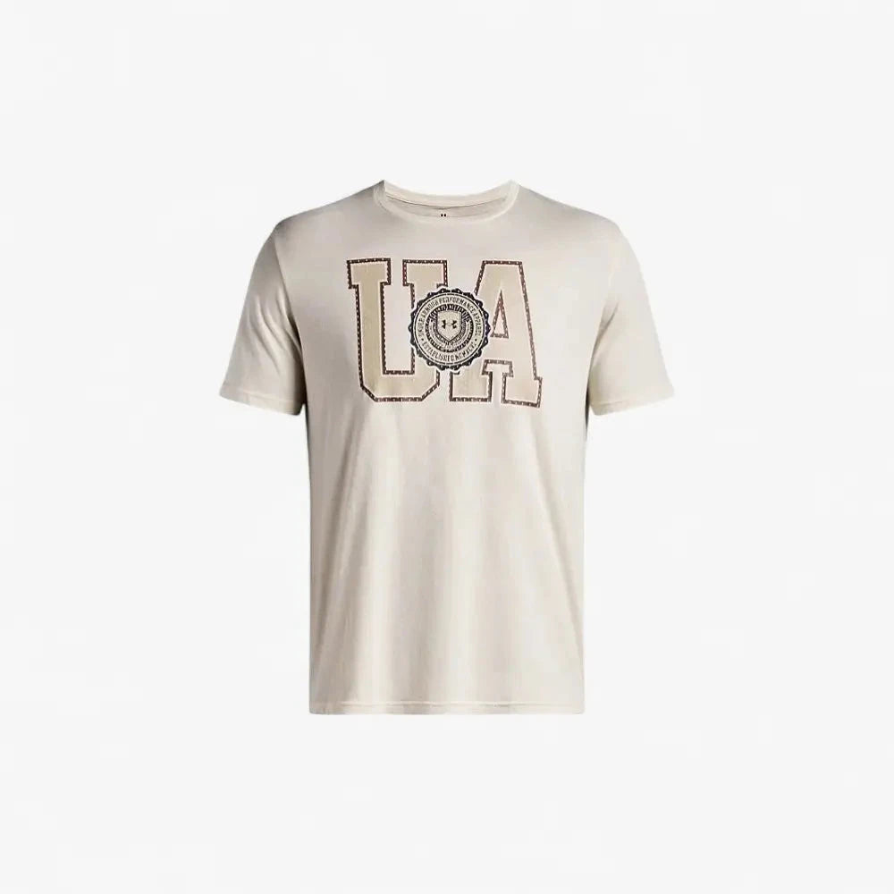 Under Armour Armour College Crest Logo T-Shirts In Beige
