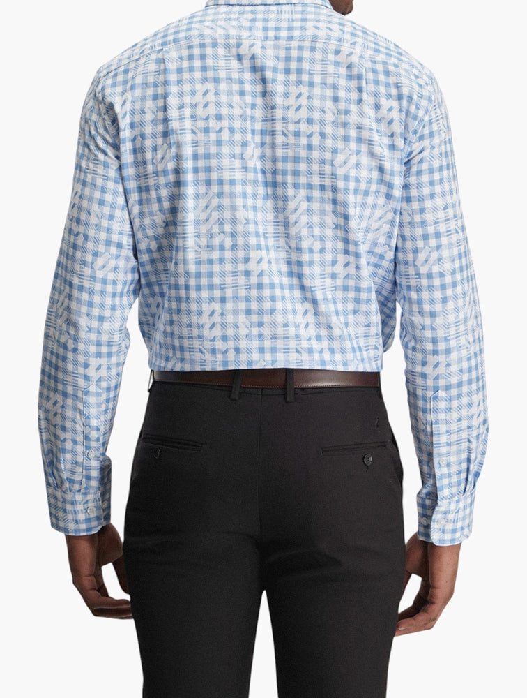 Polo Mens Check Dobby Long Sleeve Shirt In Blue