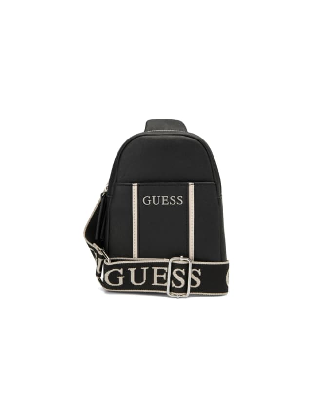 Guess Womens Farah Mini Double Zip Sling Bag In Black