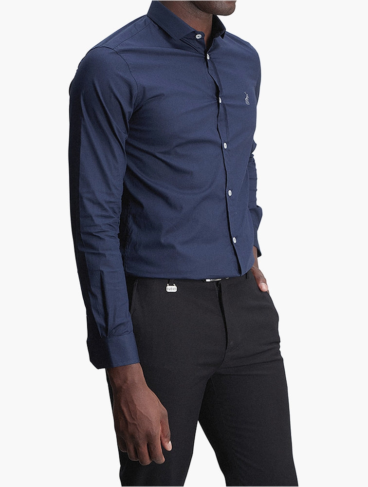 Polo Mens Essential Slim Fit Long Sleeves Shirt In Navy