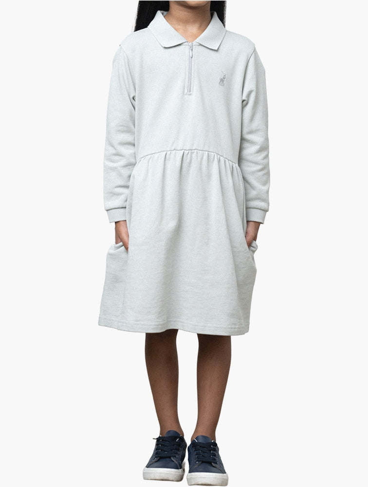 Polo Girls Candice Quarter Zip Long Sleeve Dress In Grey
