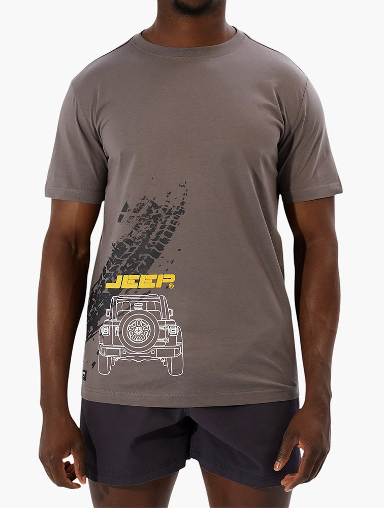 Jeep Mens Fashion Graphic Basic T-Shirt In Charcoal