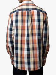Polo Mens Easy Care Bold Orange Check Ls Shirt