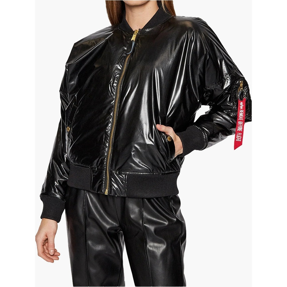 Alpha Industries Womens Puffer Jacket In Metallic Black