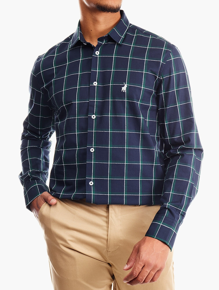 Polo Mens Long Sleeve Bold Textured Shirt In Navy
