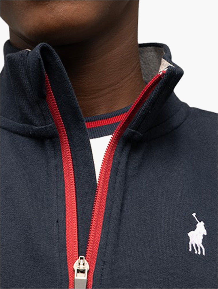 Polo Boys Riley Zip Thru High Neck Sweater In Navy