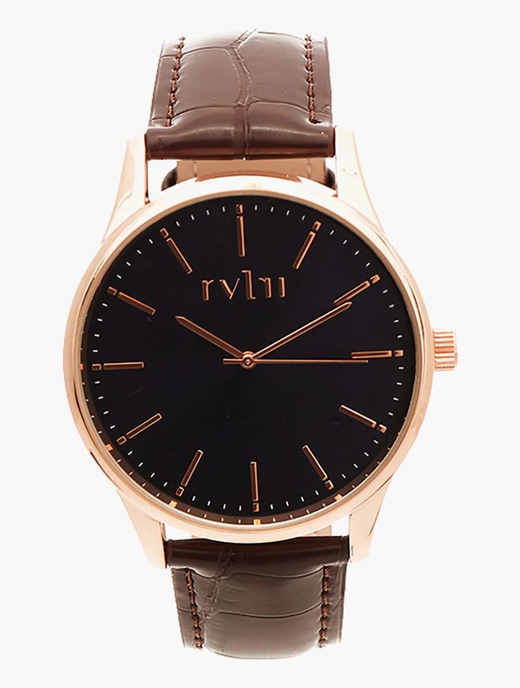 Rev Gents Rose/Navy Leather Watch