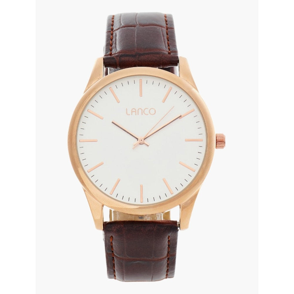 Lanco  Mens Matt Strap Rosegold Rim Watch In Brown