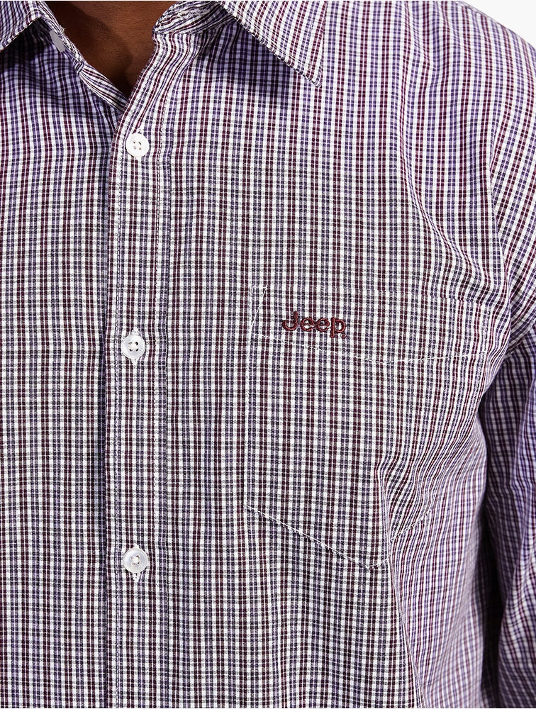 Jeep Mens Yarn Dye Check Shirt In Burgandy