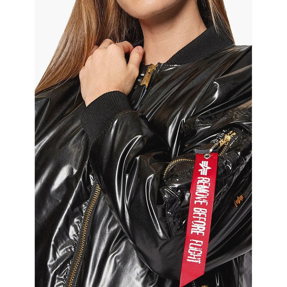 Alpha Industries Womens Puffer Jacket In Metallic Black