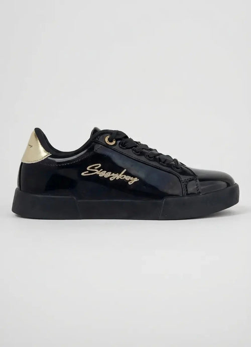 Sissy boy Ladies Basic Patent Sneakers In Black & Gold