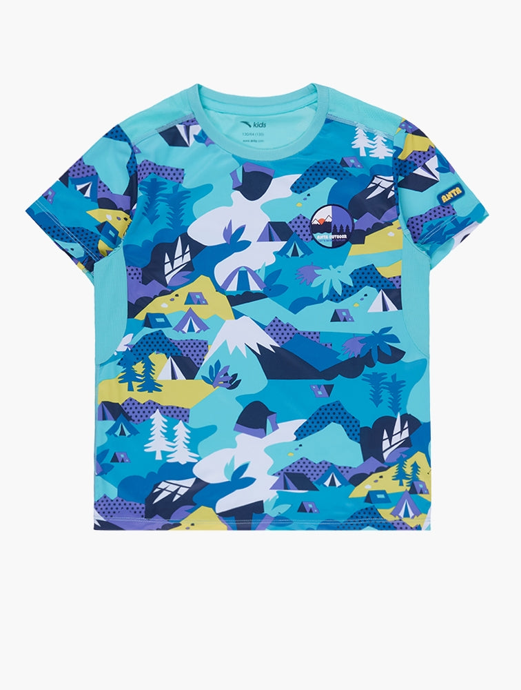 Anta Boys Outdoor T-Shirt In Blue Multi