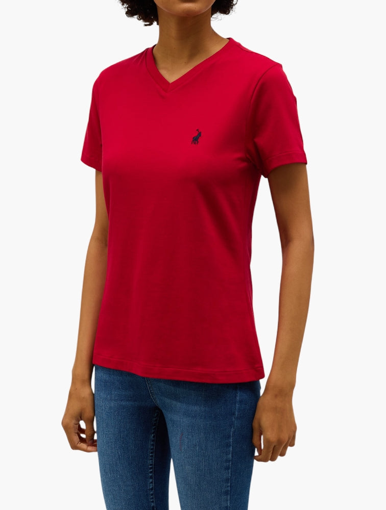 Polo Womens Red Essential V Neck T-Shirt