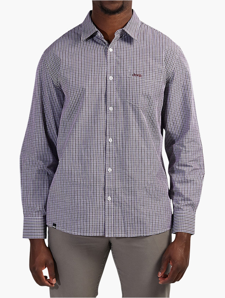 Jeep Mens Yarn Dye Check Shirt In Burgandy