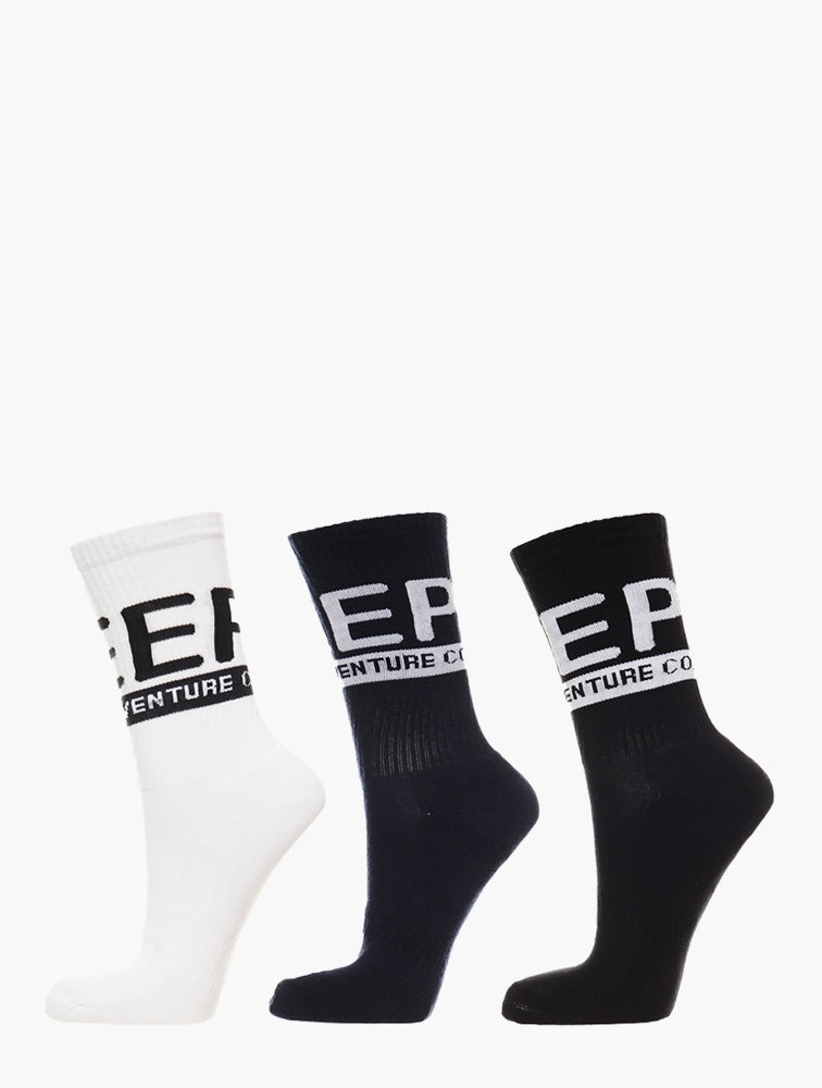 Jeep 3 Pack Crew Socks In Black/Navy/White