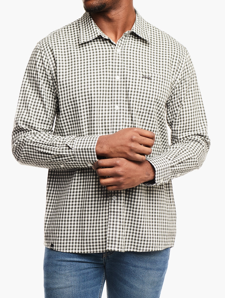 Jeep Mens Long Sleeved Yarn Dye Flannel Shirt In Green & White
