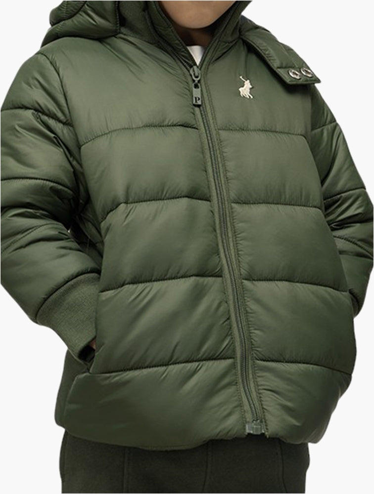 Polo Boys Jayden Hooded Puffer Jacket In Olive