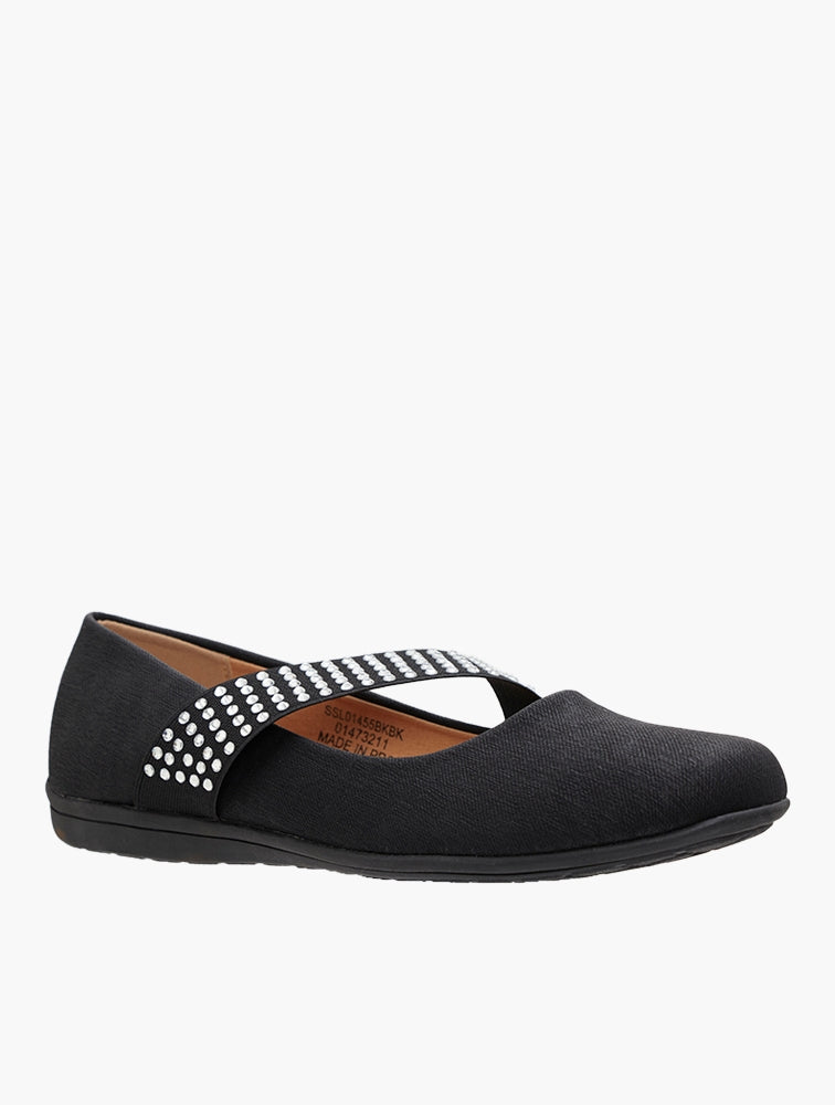Hush Puppies Ladies Soft Dominga Slid On Flat Shoes In Black