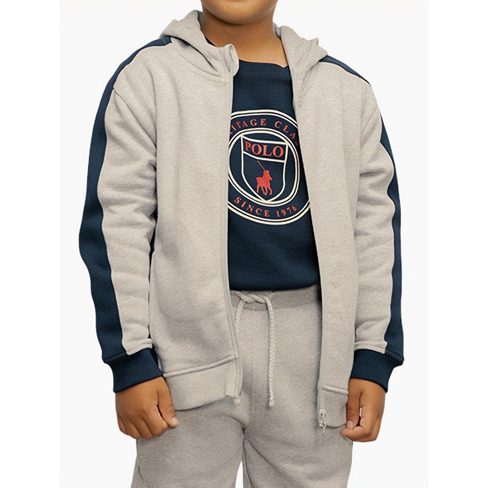 Polo Griffin Colour Blocked Zip Thru Hoody In Grey