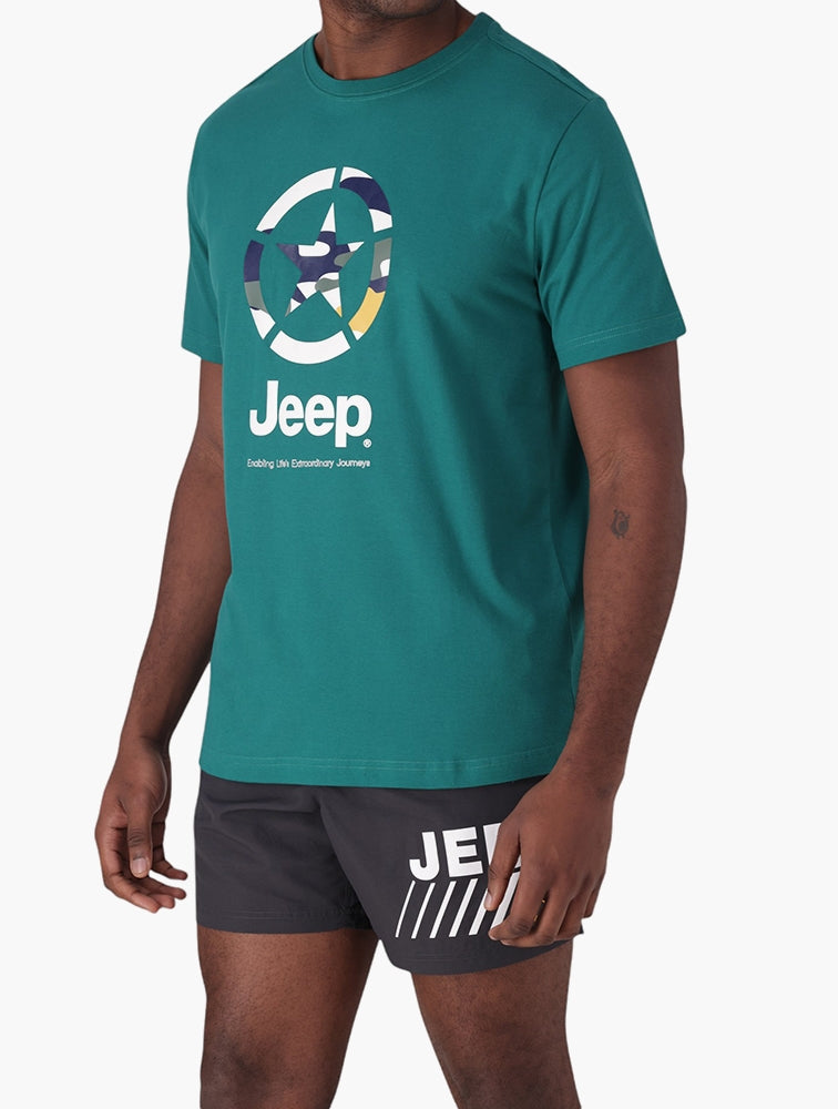 Jeep Mens Fashion Graphic Malachite T-Shirt In Bottle Green