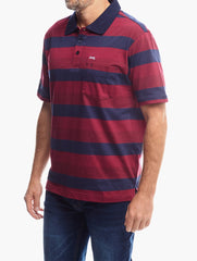 Jeep Yarndye Stripe Polo Golfer In Red Multi