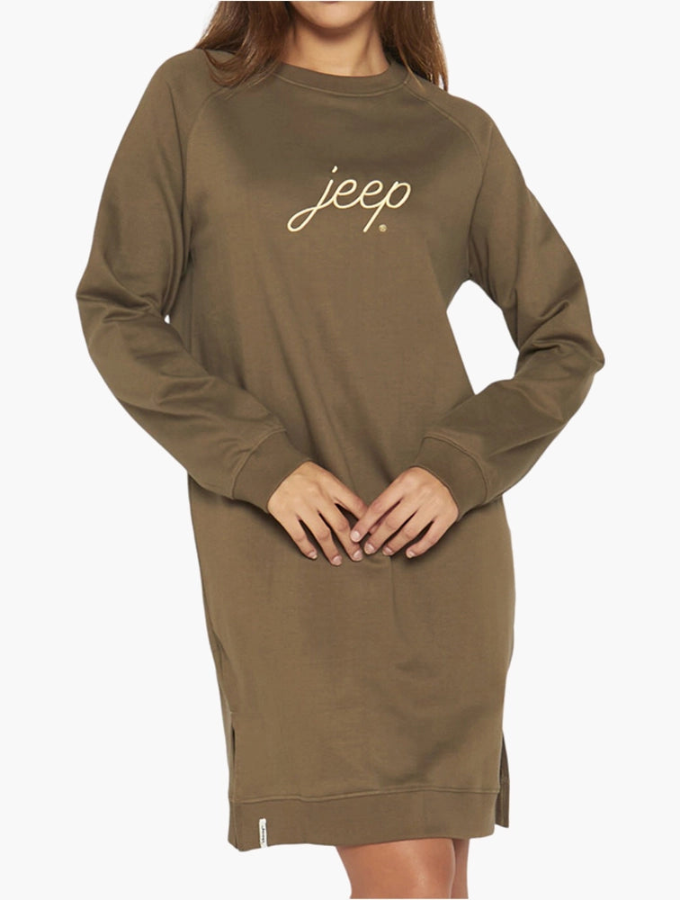Jeep Womens Longer Length Crew Dress In Olive