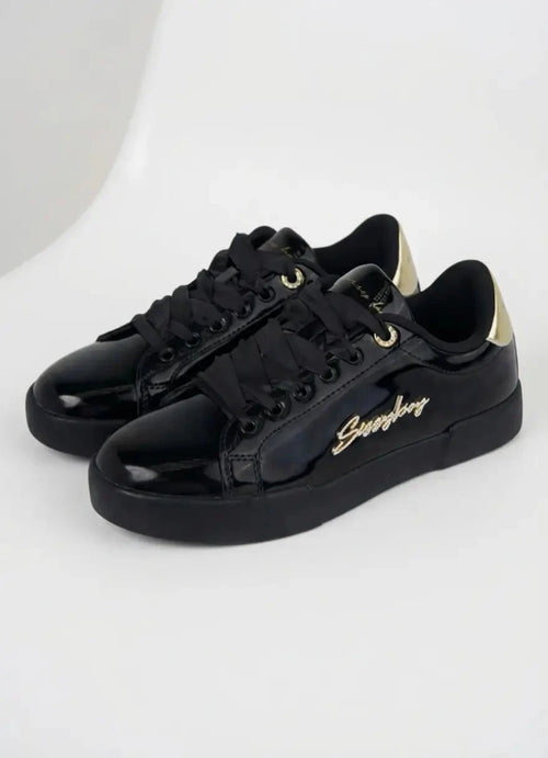 Sissy boy Ladies Basic Patent Sneakers In Black & Gold