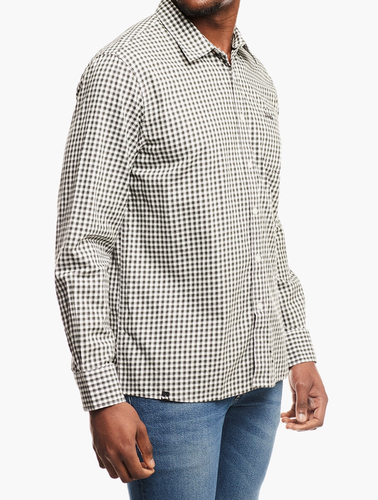 Jeep Mens Long Sleeved Yarn Dye Flannel Shirt In Green & White