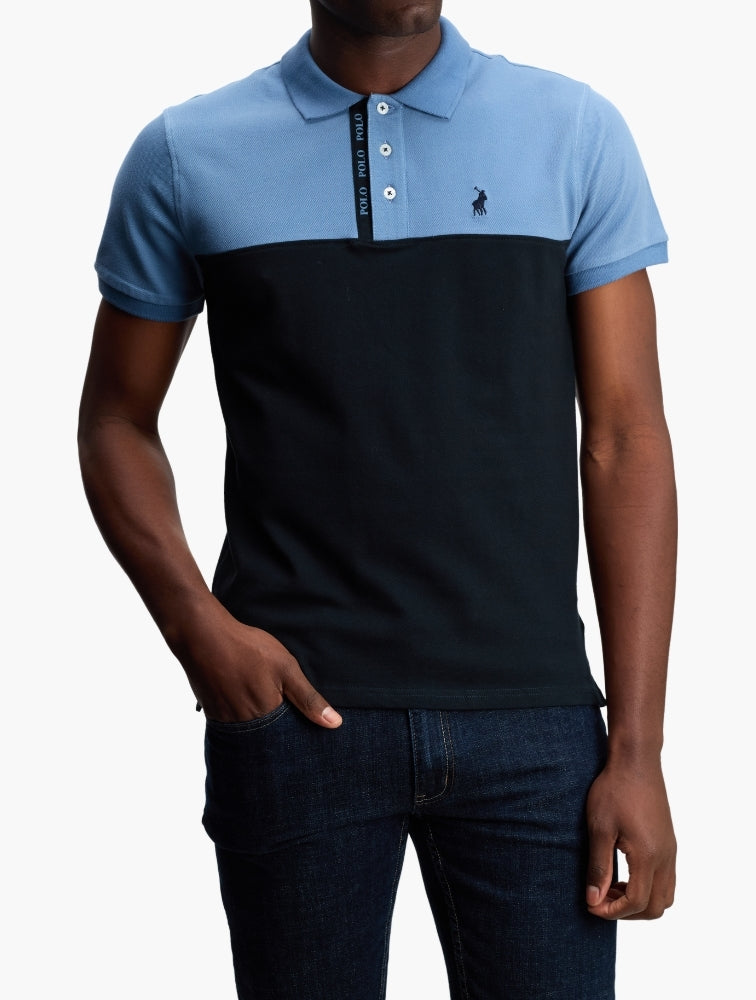 Polo Mens Colourblock Short Sleeve Golfer Black And Blue