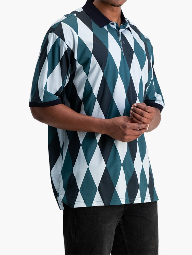 Polo Mens Tonal Argyle Printed Golfer In Petrol