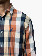 Polo Mens Easy Care Bold Orange Check Ls Shirt