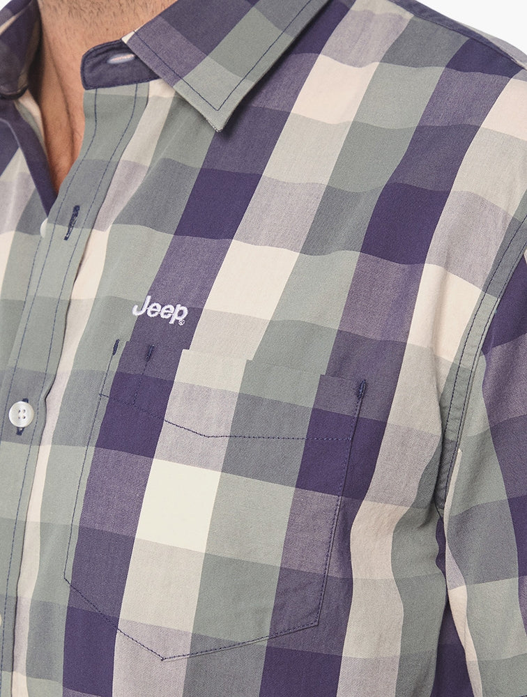 Jeep Mens Yarn Dye Ss Check Shirt Green