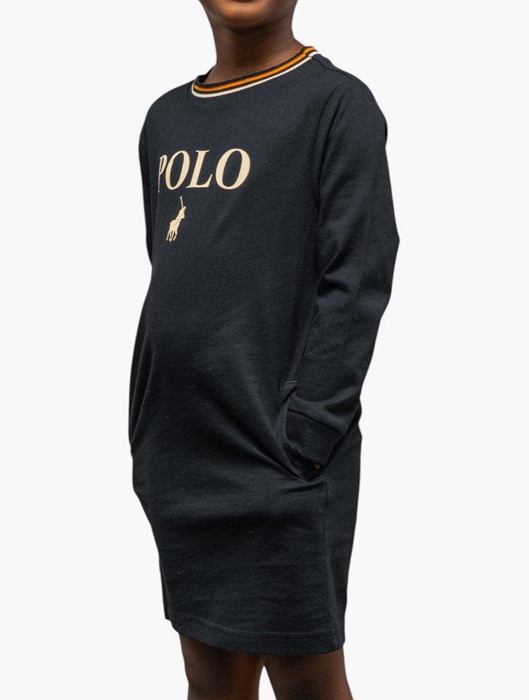 Polo Girls Emily Long Sleeve Printed Dress In Black