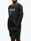 Polo Girls Emily Long Sleeve Printed Dress In Black