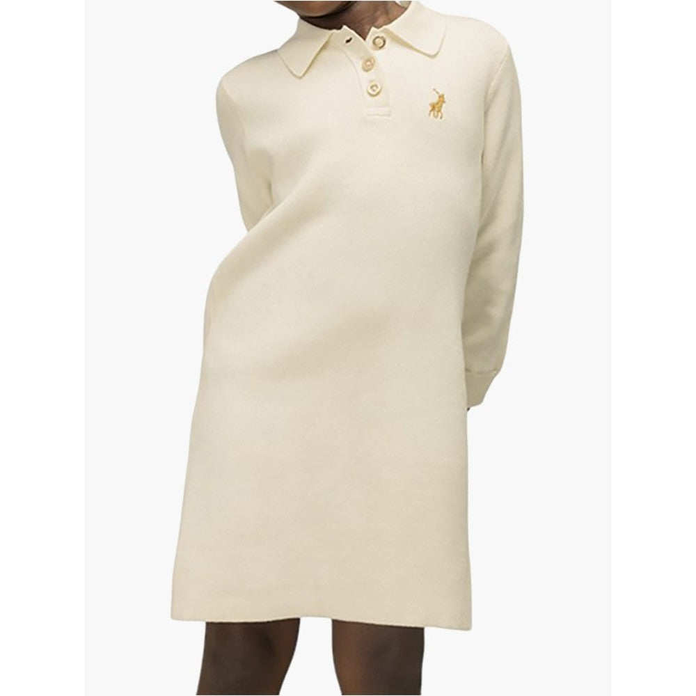 Polo Girls Addison Long Sleeve Knitted Golfer Dress In Milk