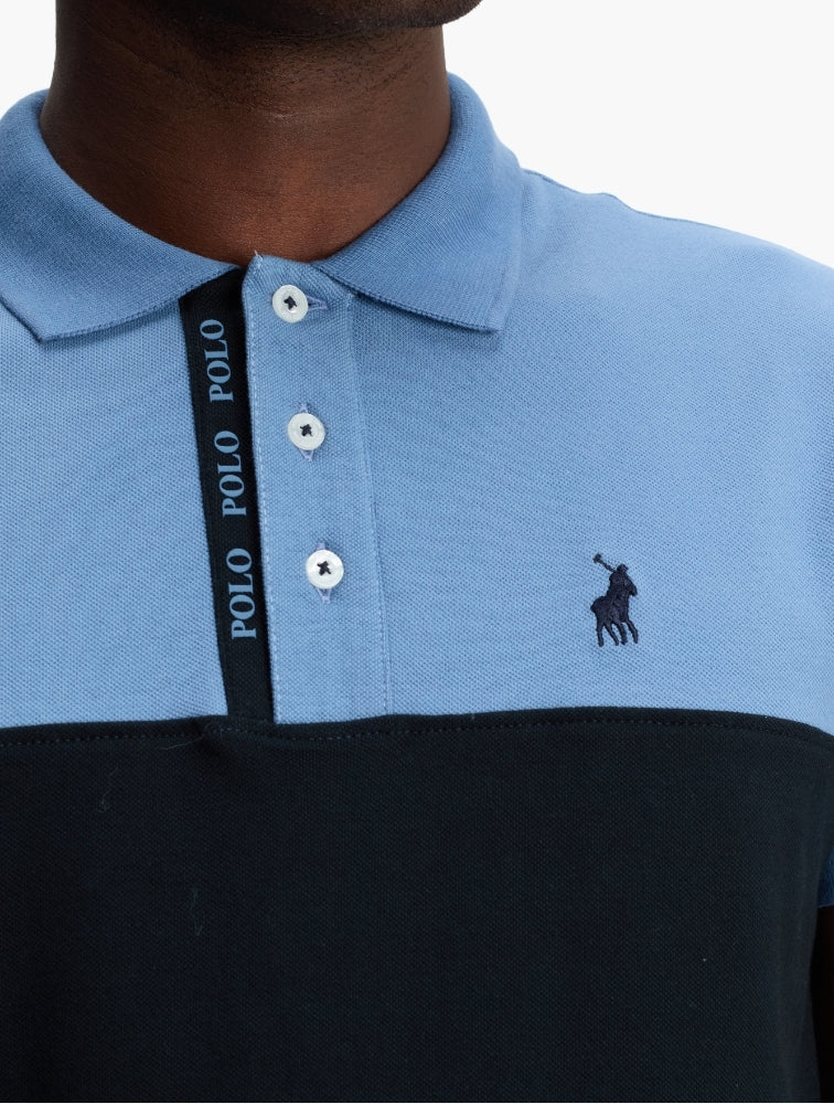 Polo Mens Colourblock Short Sleeve Golfer Black And Blue