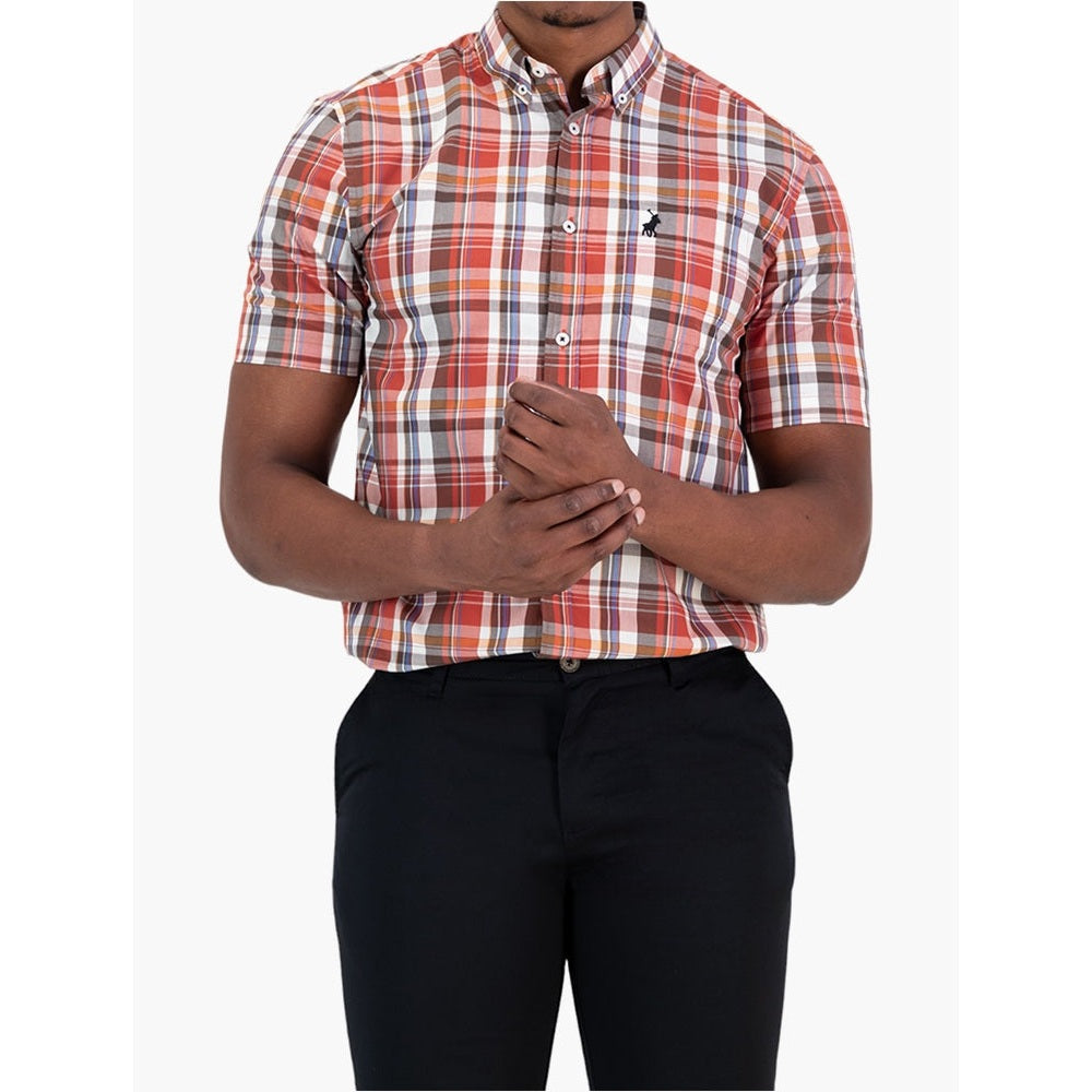 Polo Mens Multi Check Shirt In Orange