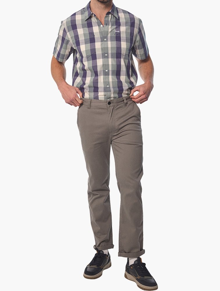 Jeep Mens Yarn Dye Ss Check Shirt Green